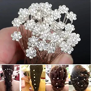 kalka fashion Pack Of 12 Pieces Flower Pearl Juda Hair Pins/Crystal Hair Clips For Wedding Bridal Hair Accessories?(HaCLCOmb1)