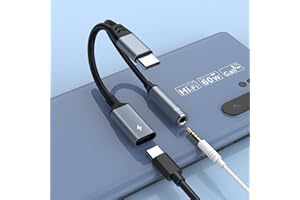 MTAKYA 2-in-1 USB-C to 3.5mm Jack Headphone and Charger Cable Adapter, Type-C Audio Earphones Converter Splitter Support Music+HiFi+Charge+Control for iPhone 15/15 Plus/iPhone 15 Pro/Pro Max/Samsung