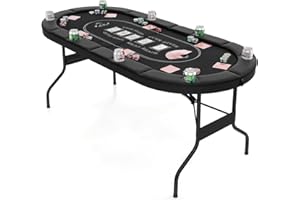 DREAMADE Faltbarer Pokertisch für 8 Spieler, Poker Table Spieltisch mit Getränkehalter, Poker Tisch Roulette Tisch mit Metall-Rahmen 182 x 82 x 75 cm (Schwarz)