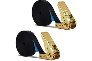 BETTERJONNY 2 PCS Heavy Duty Ratchet Straps 800KG Break Strength - 12M x 25mm Adjustable Tensioning Belts Secure Motorcycles/Surfboard Kayak/Car Roof Rack/Vans/Bike/Cargo- Black