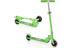 KOMFOTTEU Trottinette Enfant, 2 roulettes ABEC-5, LED et Frein, Planche à roulettes Pliable, 3 Hauteurs réglables, Scooter pour Enfants 3 Ans+, Charge 50 kg