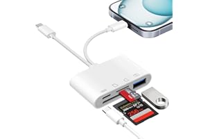 CLOMNPE Certyfikat Apple MFi: czytnik karta SD do iPhone'a i iPada, USB-C Lightning Adapter z SD/TF/USB OTG/gniazdo do ładowania, zewnętrzne czytniki karty pamięci dla iPhone16, 15, Mac, Android i kamery