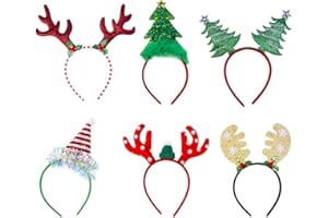Hileyu Weihnachten Stirnband,6 Arten Rentiergeweih Spaß Weihnachtsbaum Weihnachtsmütze Kopfbedeckung für Kinder Erwachsene,Weihnachtsfeiertag liefert Zubehör Gefälligkeiten