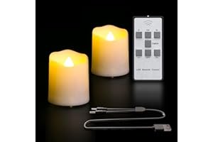 PChero Bezpłomieniowe podgrzewacze LED do wielokrotnego ładowania, z pilotem zdalnego timera, migające świeczki na baterie, z kablem do ładowania USB, na święto, Halloween, Boże Narodzenie, przyjęcie,