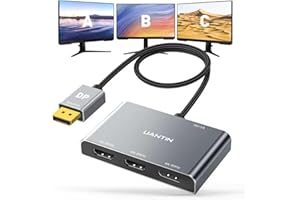 UANTIN DisplayPort to Dual HDMI with DP Splitter for 3 Monitors Extended Display Adapter 4K@60Hz 1 in 3 Out MST Hub for Multiple Monitor Display Port Compatible with NVIDIA/AMD Graphic Card