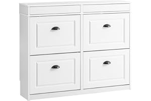 SoBuy Meuble Chaussure Rangement Chaussure 4 Abattants Armoire à Chaussures Entrée, Meuble à Chaussures Range Chaussures 16 Paires pour Couloir Entrée 103x23x85cm Effet Bois Vieilli Blanc FSR79-WG