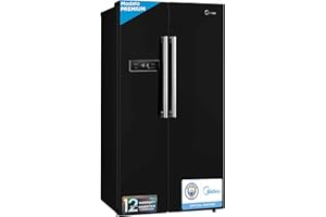 MIDEA Frigorifico Americano Combi No Frost Negro 176,5 x 89,7 cm Capacidad 532L | Nevera Americana SBS con Congelador Vertical 197L, y Asas Exteriores | Tecnología No Frost y Filtro Anti-bacterias