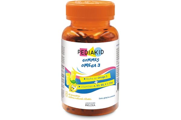 PEDIAKID - Gommes Oméga 3 - Formule Naturelle au Délicieux Arôme de Citron - Soutient les Fonctions Cognitives - Favorise la Croissance et le Développement Cérébral