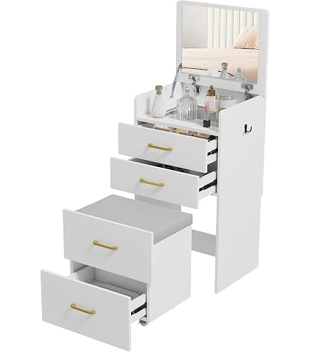 Tavolo Toeletta Con Specchio E Luci LED - 10 Luci Regolabili, 2 Cassetti, Dimensioni 80x40x135 Cm, Colore Bianco