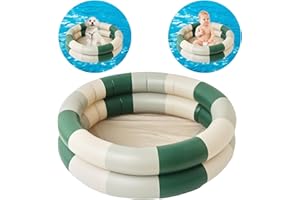 TOYHOOD Vintage Streifen Kinder Planschbecken, Aufblasbare Baby Schwimmbad, 2Ring mit Aufblasbaren Sicherheit Blase Boden, für Indoor Outdoor Mädchen Jungen Garten Hinterhof (Grün)