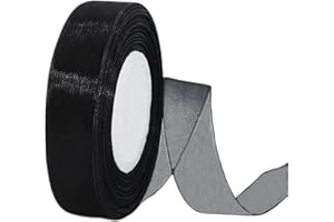 HONGCI 45m Organzaband Schwarz 20mm Breit Chiffo Geschenkband,Transparentes Organza Bänder Chiffonband Schleifenband Dekoband Geschenkverpackung Deko Band Tüllband für Weihnachten Hochzeit Taufe Geburtstag