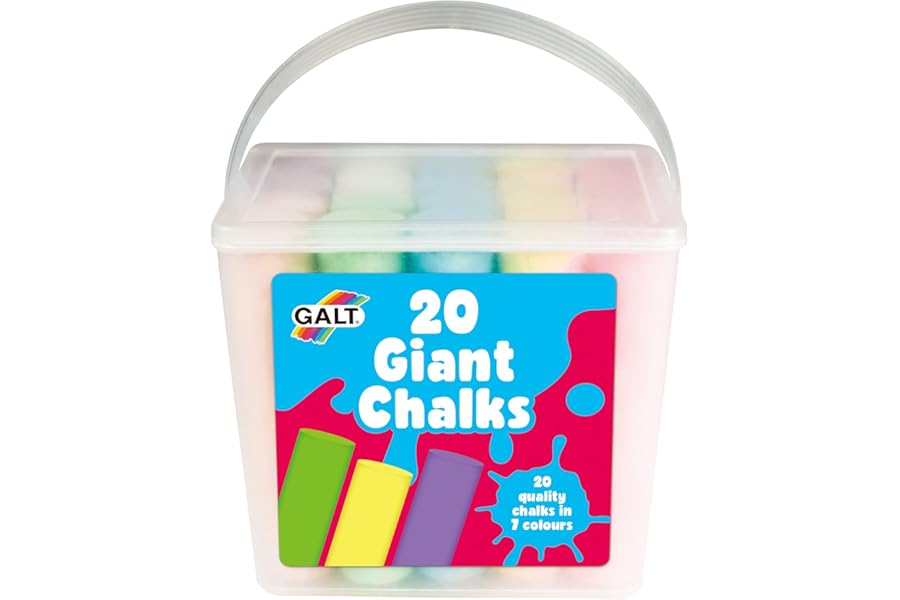 Galt 20 Giant Chalks - Extra Large Childrens Chunky Pavement Chalks - Bright Vibrant Colours - Washable, Easy Clean Outdoor Kids Garden Toys - Portable Carry Case with Handle - Ages 3 Years Plus