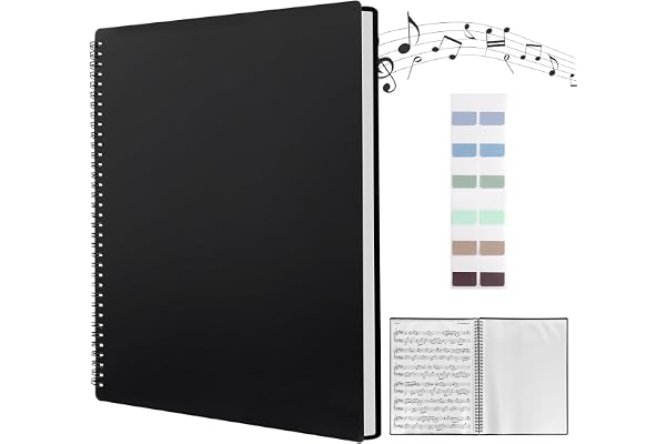 Dossier à Présentation A4 Noir 120 Pages Chemises pour Partitions, Classeur de Musique avec Autocollant d'Indexation, Music Sheet Classeur pour Chorale pour Partitions de Musique Dossiers et Fichiers