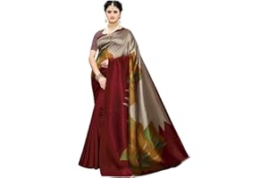 SIRIL Damen Mysore Seide Bedruckter Sari mit Bluse, Kastanienbraun, Einheitsgröße
