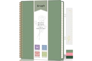 XLOXFU Graph Paper Notebook A4,Squared Notebook Grid Journal, 110 Pages,100gsm Thick Paper, with Bookmark Ruler, Inner Pocket, Thick 80S PVC Cover, for Office School, 14.5 x 21cm, Sage Green