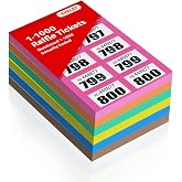 12 Books Of 1-1000 Cloakroom Raffle Tickets – Numbered Mixed Colors – Tombola Draw
