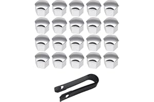 VSREI 20 Pezzi Copribulloni Auto 19 mm Universale Copri Bulloni per Ruote Tappi Dadi Ruota Cerchione Coperchio di Protezione del Dado Esagonale del Pneumatico con Strumento di Rimozione (Argenteo)