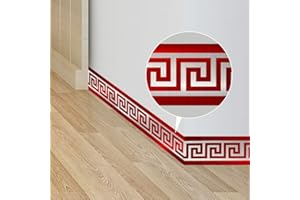 FUNLIFE 3 Rouleaux Autocollants de bordure de papier peint, Frise Murale géométrie Adhesive Sticker, plinthe pour la décoration de bricolage à la maison, 10x200cm, rouge