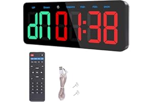 PELLOR Gym Timer, Large Digital Wall Clock, Interval Timer Clocks with Stopwatch,Countdown/Up,Adjustable Volume, Fitness Training Clock with Remote for TABATA, EMOM, FGB, Indoor and Outdoor