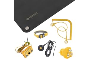 BERNSTEIN WERKZEUG GMBH Ambre ESD Handling Lot de 6 pièces pliables ESD tapis 900 x 610 x 1,5 cm | Avec bracelet | Résistance de dissipation 10 ^6 à 10 ^7 ohm (arrière conducteur 10 ^3 à 10 ^ 4 Ohm) | 2 câbles fiche de terre