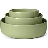 Amazon Basics Enamel Stoneware Serving Bowls, Set of 3, Dishwasher Safe, Olive