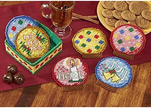 Craftways Holiday Snow Globes Coasters w/Holder Plastic Canvas Kit