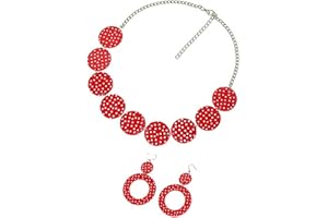 kowaku Ensemble de Boucles d'oreilles et Collier Design des années 50, Boucles d'oreilles à Pois Blancs et Noirs, décoration décontractée, Ensemble de Bijoux, Rouge