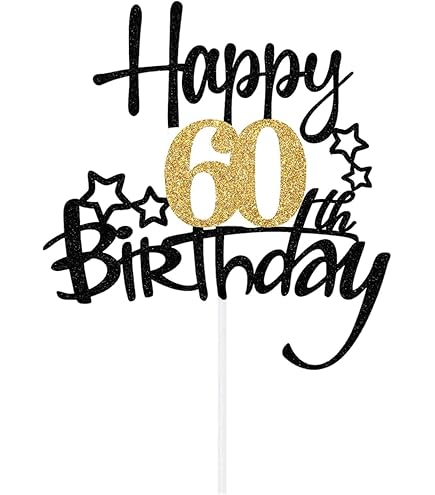 Topper Torta 60° Compleanno Con Glitter Oro - Decorazione Favoloso & 60 Per Feste - Foto 3