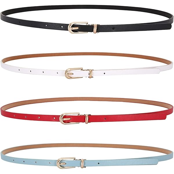 Cintura Sottile In Pelle Color Caramello, Cintura Sottile