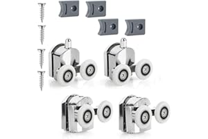 Voarge Rodamientos curvados para mampara de ducha con doble puerta corredera, accesorios para mampara de ducha de recambio y fijación, 2 ruedas superiores + 2 ruedas plateadas, 23 mm