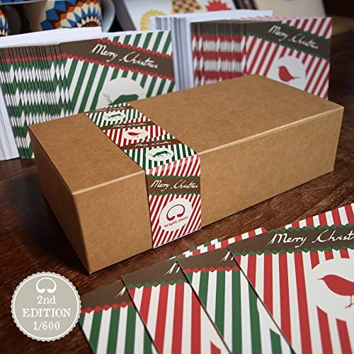 Bright Stem Boxset 50 Small Christmas Cards 9.5 x 9.5cm Vintage Design
