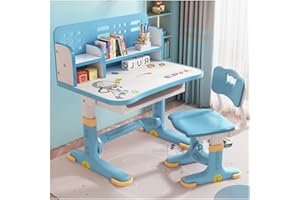 SINBINTA Höhenverstellbarer Kinder-Schreibtisch und Stuhl-Set, rutschfester, stabiler Kinder-Schreibtisch mit Schublade, Bücherregal, Cartoon-Muster, Kinder-Schreibtischstuhl-Set für Jungen und