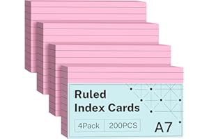 RONEKY Pink Flash Cards 5x3 Revision Cards, 200 PCS, Pink Index Cards, Ruled Flashcards, Study Lined Revision Flash Cards 5x3 for Studying, Recipe Record Cards for Office/Home/School