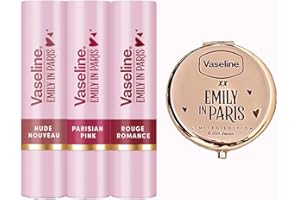 Vaseline x Emily in Paris | Stick di balsamo per labbra Set di 3 più specchio tascabile e specchio compatto | Edizione limitata | (Mix Set & Specchio)