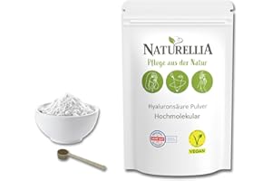 ‎NATURELLIA Naturellia Hyaluronsäure Pulver pur 20g Vegan • Hyaluron Pulver HOCHMOLEKULAR zur Herstellung von DIY Hyaluron Gel oder Creme für Gesicht • pure hayluronic acid powder • Made in Germany