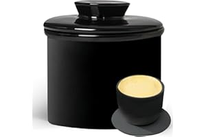 PRITOK Porcelanowy masło Keeper Crock: ceramiczny pojemnik na masło, okrągły pojemnik na masło, ceramiczny garnek na masło z pokrywką do świeżości i smarowania masła, do przechowywania masła (czarny)