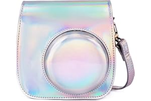 Leebotree Caméra Housse Compatible avec Appareil Photo Instantanés Instax Mini 12/11, Pochette Caméra Sacoche Rangement Protection Cuir PU Lisse avec Bandoulière et Poche Intégrée (Argent Magique)