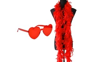 Boa en Plumes de 2 m avec Lunettes en Forme de cœur, Accessoire de Costume, boa en Plumes, Style Harry Styles, Charleston Burlesque, fête de Mariage dansante, Cosplay, Carnaval