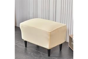Highdi Super Soft Velvet Ottoman Cover Rectangle Stretch Footstool Slipcover Elastic Bottom Removable Washable Pouffe Cover Footrest Stool Protector for Living Room Bedroom (Light Beige)
