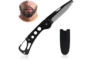 MIUNPRI Folding Stainless Steel Beard Comb with Carrying Pouch - Portable Hair and Grooming Pocket Comb for Men and Women - Travel Gift