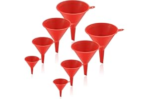 PANBEIQI 4-Sizes 8-Pcs Multipurpose Wide Mouth Filter Funnels - Kitchen/Lab/Garage/Car Liquids/Oil/Dry Goods - Red