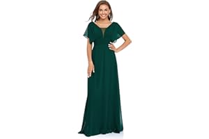 Ever-Pretty Abiti da Cerimonia Lungo Stile Impero Chiffon Scollo a V Maniche con Volant Donna 07851