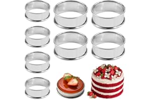 DHISPERARES 8 Piezas Crumpet Rings Molde, 10 cm Anillos para Hornear y 8 cm Aros de Postre, Anillos para Tartas de Acero Inoxidable, Antiadherente Fácil Desmoldado Aros de Cocina Mousse para Muffins Bagels