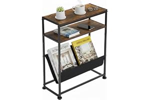 ZEXVIDA Small End Table for Small Spaces - Slim Side Table with Magazine Holder,2 in 1 Design Narrow End Table Living Room,Skinny Bedroom Nightstand Thin Side Magazine Table (Rustic Brown)