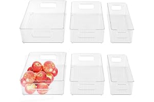 FUNSUEI Uppsättning av 6 kylskåpsorganisatör, 3 storlekar, kylskåpsbehållare, förvaringsbehållare med handtag, transparent sk