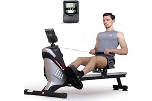 ISE Rameur Musculation, Rameurs Pliable Appartement, Rameur Magnétique 8 Niveaux Résistance, Rowing Machine Silencieux Stable, Rails Solide&Lisse, Rameurs Ecran LCD, Siège Ergonomique, Cardio-Training