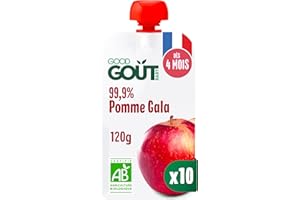 GOOD GOÛT - Gourdes Pomme Gala - Purée Bébé - Dès 4 Mois - 99,9% Pomme Gala - Sans Sucres Ajoutés* - Fabriqué En France - 120g