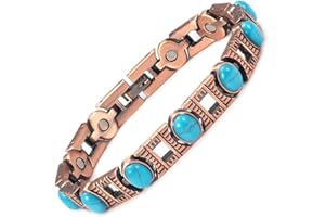 EnerCoppeX 99.99% reine Kupfer-Magnettherapie für Arthritis Relief Damenarmband, 3500 gauss starkes magnetisches Türkiye türkisfarbenes Kupfer-Armband, Magnettherapie für gesunden Damenschmuck