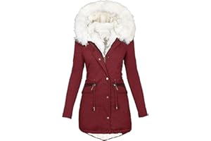 ESSUE Manteau Femme Fourrure avec Capuche Hiver Chaud éPais Long Elegant Slim Fit Manche Longues Mode Pas Cher Veste en Jean Fille Parka Outercoat S-5XL