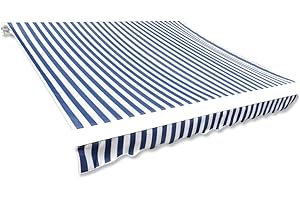 AUVYI Awning Canvas, Blue & White, 4 x 3 m (without Frame), Awning Replacement Fabric, Balcony Awnings, Sun Protection, Fabric, Outdoor Awning Fabric, Waterproof, High-Quality Replacement Cloth